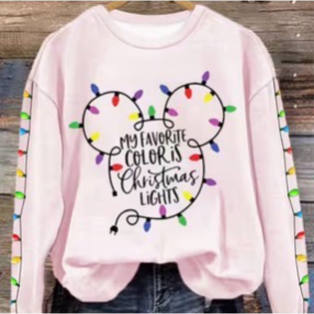 Pink Christmas Lights Mickey Sweatshirt